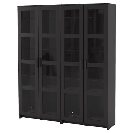 Комбинация для хранения + стеклянная дверц, черный 160x35x190 см IKEA BRIMNES БРИМНЭС 692.782.36
