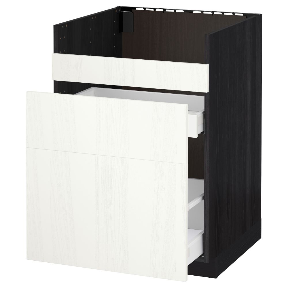 Напольный шкаф под мойку ДУМШЁ, 3 фасада, 2 ящика МЕТОД / МАКСИМЕРА, черный, Росдаль белый - схема-чертеж с размерами