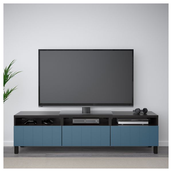 Тумба для ТВ с ящиками БЕСТО, черно-коричневый, Халлставик темно-синий (180x40x48 см) - фото 2