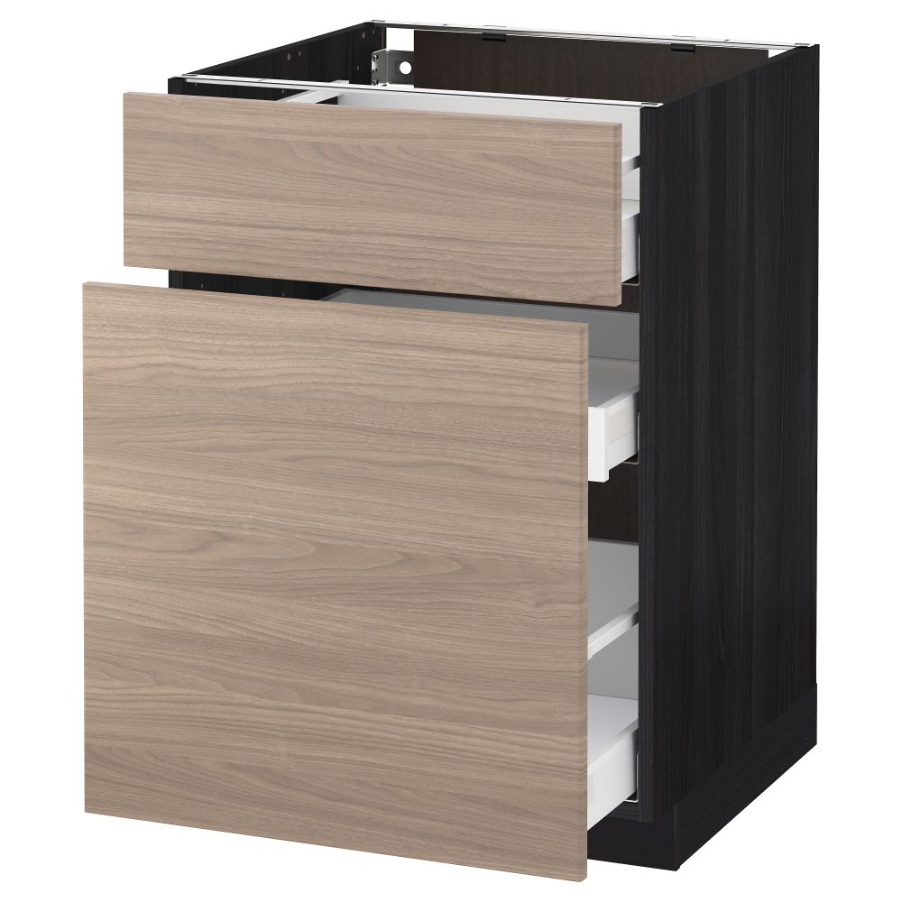 Напольный шкаф, выдвижной секцией, ящик МЕТОД / МАКСИМЕРА, черный, Брокхульт светло-серый - схема-чертеж с размерами