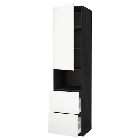 Высокий шкаф для СВЧ/дверца/2ящика МЕТОД / МАКСИМЕРА, черный, Воксторп белый