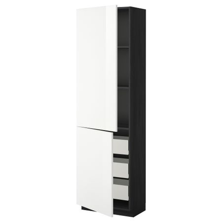 Высокий шкаф + полки, 3 ящика, 2 дверцы МЕТОД / ФОРВАРА, черный, Рингульт белый
