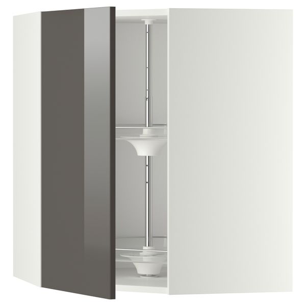Угловой навесной шкаф с вращающейся секцией МЕТОД, белый, Рингульт серый - схема-чертеж с размерами