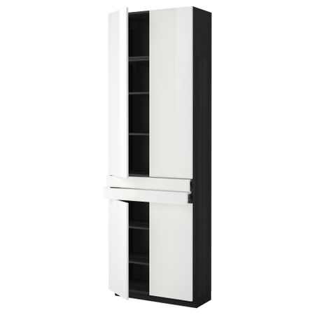 Высокий шкаф + полки, 2 ящика, 4 дверцы МЕТОД / ФОРВАРА, черный, Рингульт белый (80x37x240 см)