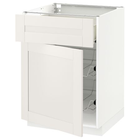 Напольный шкаф с проволочной корзиной, ящиком, дверью МЕТОД / ФОРВАРА, белый, Сэведаль белый