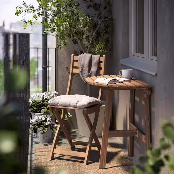 ASKHOLMEN Стол+1 складной стул, д/сада - темно-коричневый/Kuddarna светлый серо-бежевый 70x44 см - фото 2
