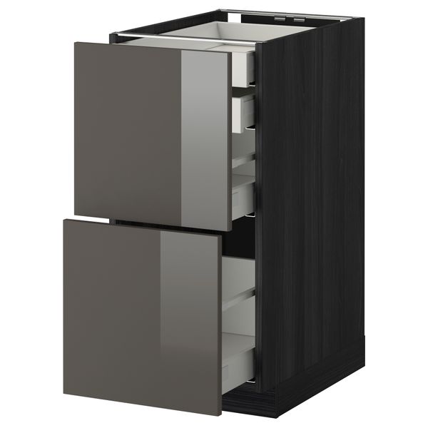 Напольный шкаф 2 фронтальные панели, 2 нижних, 1 средний, 1 высокий ящик МЕТОД / МАКСИМЕРА, черный, Рингульт серый - фото 1