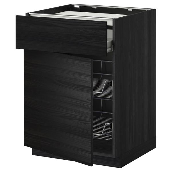 Напольный шкаф для варочной панели, ящик, 2 проволочных крзн, черный, Тингсрид черный 60x60 см IKEA МЕТОД / ФОРВАРА 492.673.14 - фото 1