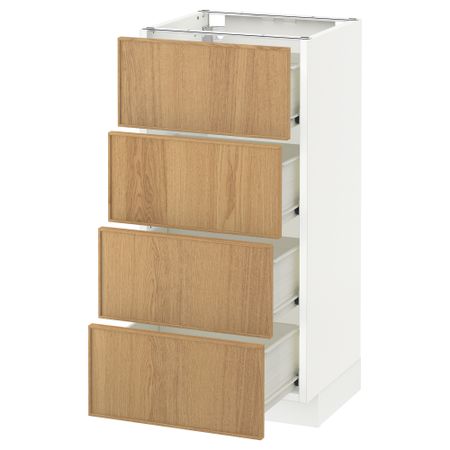 Напольный шкаф 4 фронтальных панели, 4 ящика МЕТОД / ФОРВАРА, белый, Экестад дуб
