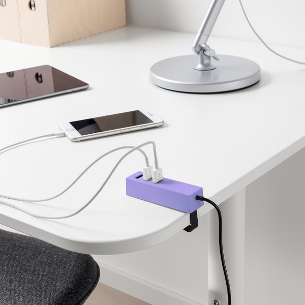 Зарядное устройство USB, с зажимом, фиолетовый IKEA ЛЁРБИ 004.456.38 - схема-чертеж с размерами