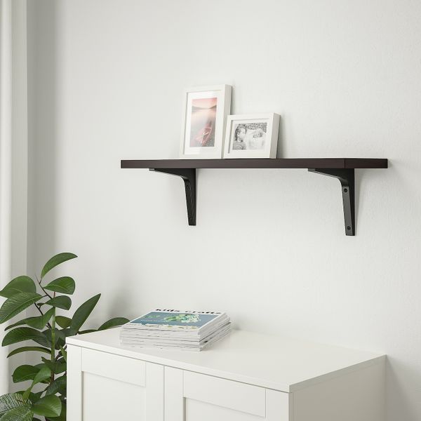 Полка навесная, коричнево-чёрный, черный 80x20 см IKEA БЕРГСХУЛЬТ / ЭКБИ СТЁДИС 392.906.40 - схема-чертеж с размерами