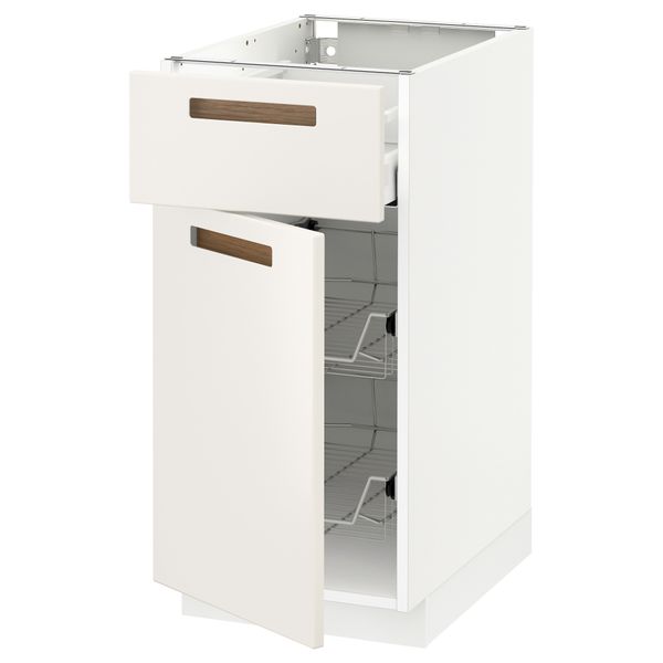 Напольный шкаф с проволочной корзиной, ящиком, дверью МЕТОД / МАКСИМЕРА, белый, Мэрста белый - схема-чертеж с размерами