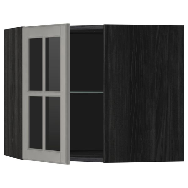 Угловой навесной шкаф с полками, стекляными дверцами МЕТОД, черный, Будбин серый - схема-чертеж с размерами