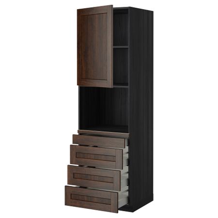 Высокий шкаф для комбинированния СВЧ, 4 ящика МЕТОД / МАКСИМЕРА, черный, Эдсерум коричневый