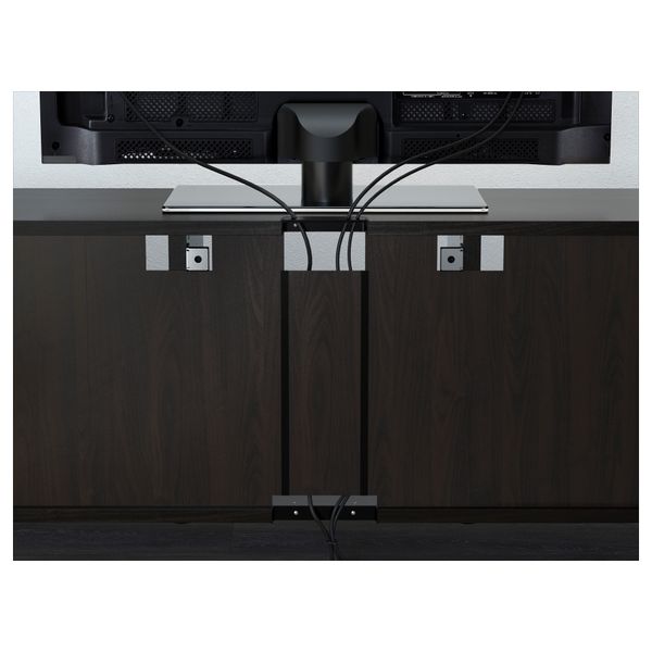 Шкаф для ТВ, комбинированный, стекляные дверцы БЕСТО, черно-коричневый Грундсвикен, темно-серый прозрачное стекло - схема-чертеж с размерами