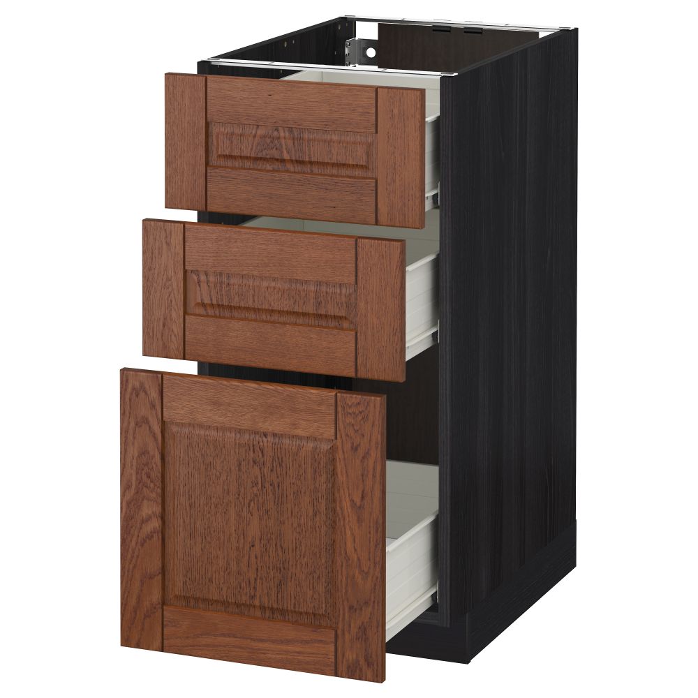 Напольный шкаф с 3 ящиками МЕТОД / ФОРВАРА, черный, Филипстад коричневый - схема-чертеж с размерами