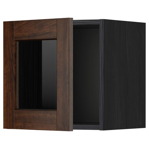 Навесной шкаф со стеклянной дверью МЕТОД, черный, Эдсерум коричневый (40x40 см) - схема-чертеж с размерами