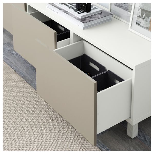 Комбинация для хранения с ящиками БЕСТО, белый, Сельсвикен глянцевый/бежевый (180x40x48 см) - фото 3