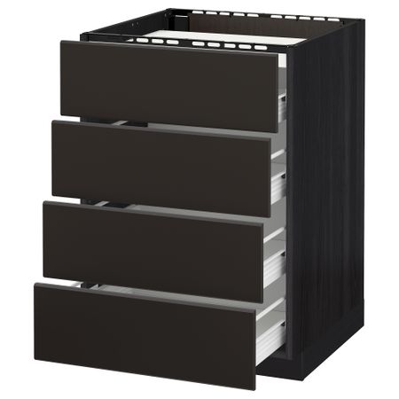 Напольный шкаф, 4 фронтальных панели, 4 ящика МЕТОД / ФОРВАРА, черный, Кунгсбакка антрацит