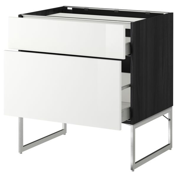 Напольный шкаф, 2 фронтальных панели, 3 ящика МЕТОД / МАКСИМЕРА, черный, Рингульт белый - схема-чертеж с размерами