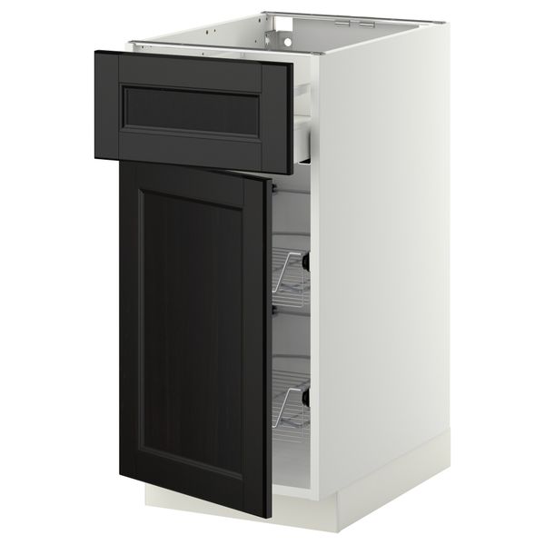 Напольный шкаф с проволочной корзиной, ящиком, дверью МЕТОД / МАКСИМЕРА, белый, Лаксарби черно-коричневый - схема-чертеж с размерами