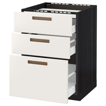 Напольный шкаф, 3 фронтальных панели, 3 ящика МЕТОД / МАКСИМЕРА, черный, Мэрста белый