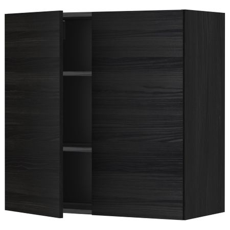 Навесной шкаф с полками, 2 дверцы МЕТОД, черный, Тингсрид черный