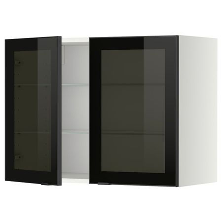 Навесной шкаф с полками, 2 стекло дв, белый/Ютис дымчатое стекло 80x60 см IKEA METOD МЕТОД 493.304.24