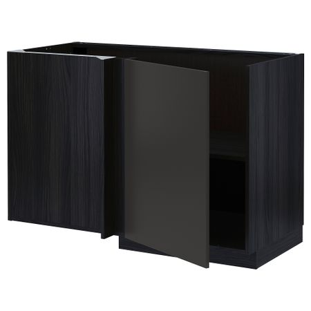 Угловой напольный шкаф с полкой, черный, Nickebo матовый антрацит, 128x68 см IKEA METOD МЕТОД 794.976.91