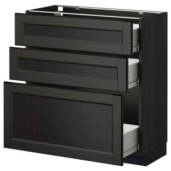 Напольный шкаф с 3 ящиками МЕТОД / ФОРВАРА, черный, Лаксарби черно-коричневый - схема-чертеж с размерами
