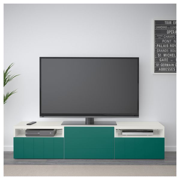 Тумба под ТВ БЕСТО, белый, Халлставик сине-зеленый (180x40x38 см) - фото 2