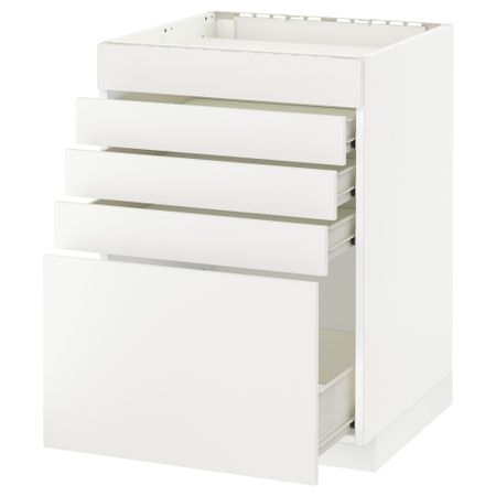 Напольный шкаф для варочной панели, 5 фасадов, 4 ящиков МЕТОД / ФОРВАРА, белый, Хэггеби белый