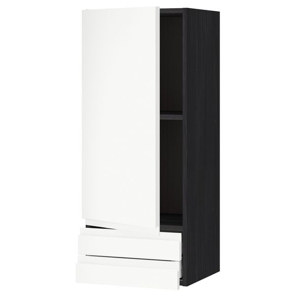 Навесной шкаф с дверцей, 2 ящика МЕТОД / МАКСИМЕРА, черный, Воксторп белый - схема-чертеж с размерами