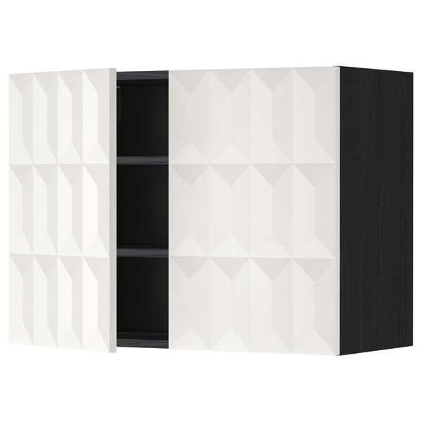 Навесной шкаф с полками, 2 дверцы МЕТОД, черный, Гэррестад белый - схема-чертеж с размерами