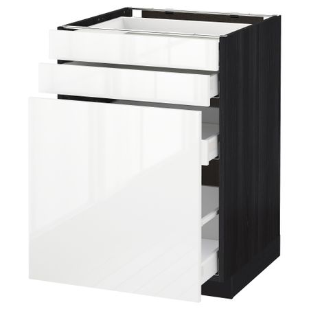 Напольный шкаф с выдвижными модулями, 2 фронтальные панели МЕТОД / МАКСИМЕРА, черный, Рингульт белый