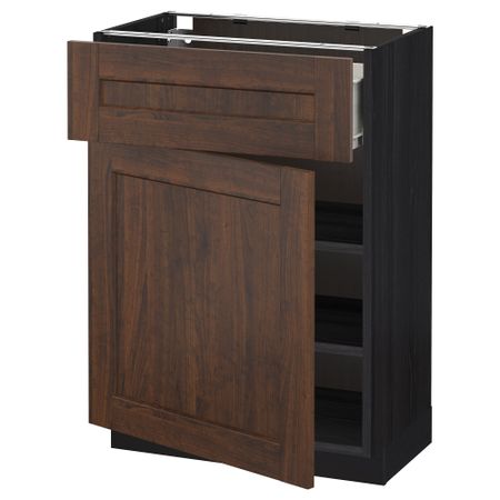 Напольный шкаф с ящиком, дверью МЕТОД / ФОРВАРА, черный, Эдсерум коричневый