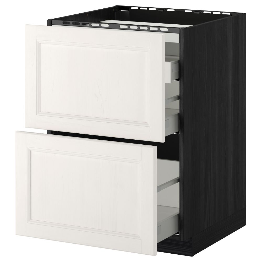 Напольный шкаф, 2 фронтальных панели, 3 ящика МЕТОД / МАКСИМЕРА, черный, Лаксарби белый - схема-чертеж с размерами