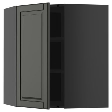 METOD Угловой навесной шкаф с полками - черно-серый/Bodbyn чёрный 68x80 см