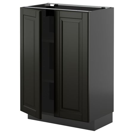 METOD Напольный шкаф с полками/2дверцами - черно-серый/Bodbyn чёрный 60x37 см