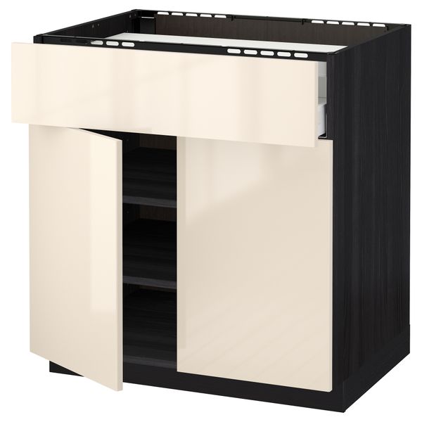Напольный шкаф для варочной панели, ящик, полка, 2 дверцы МЕТОД / МАКСИМЕРА, черный, Рингульт кремовый (80x60 см) - схема-чертеж с размерами