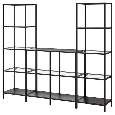 Комбинация для хранения, черно-коричневый/стекло 202x36x175 см IKEA VITTSJÖ ВИТШЁ 792.945.56