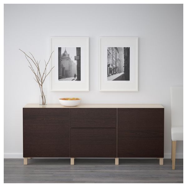 Комбинация для хранения с ящиками БЕСТО, под беленый дуб, Инвикен черно-коричневый (180x40x74 см) - фото 2