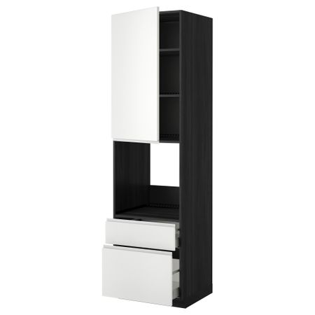 Высокий шкаф для духовки + дверь, 2 ящика МЕТОД / МАКСИМЕРА, черный, Нодста белый