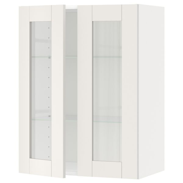 Навесной шкаф с полками, 2 стекло дв, белый/Сэведаль белый 60x80 см IKEA METOD МЕТОД 992.229.74 - фото 1