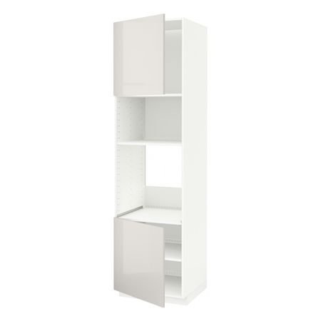 Высокий шкаф для духовки/СВЧ, 2 дверцы/полки, белый/Рингульт светло-серый 60x60x220 см IKEA METOD МЕТОД 892.333.98