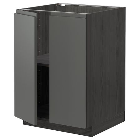 Напольный шкаф с полками/2двери, черный/Воксторп темно-серый 60x60 см IKEA МЕТОД 793.098.45
