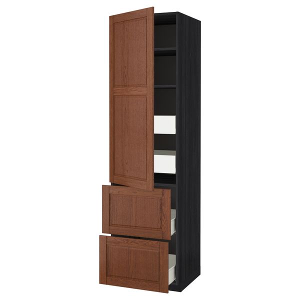 Высокий шкаф + полки, 4 ящика, 2 дверцы МЕТОД / ФОРВАРА, черный, Филипстад коричневый - схема-чертеж с размерами
