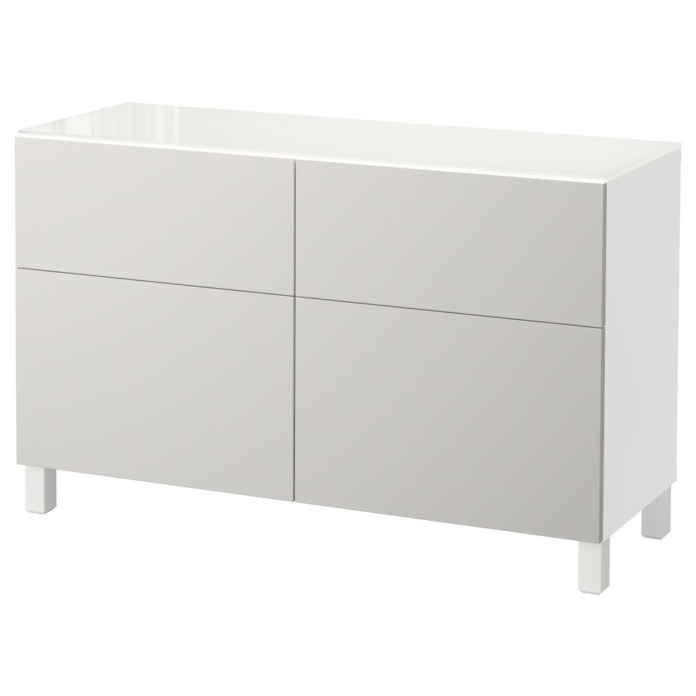 Комбинация для хранения с ящиками БЕСТО, белый, Лаппвикен светло-серый (120x40x74 см) - фото 1