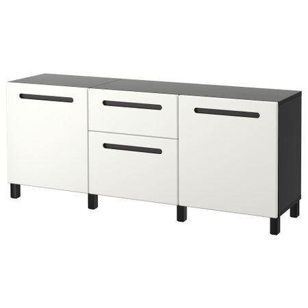 Комбинация для хранения с ящиками БЕСТО, черно-коричневый, Марвикен белый (180x40x74 см)