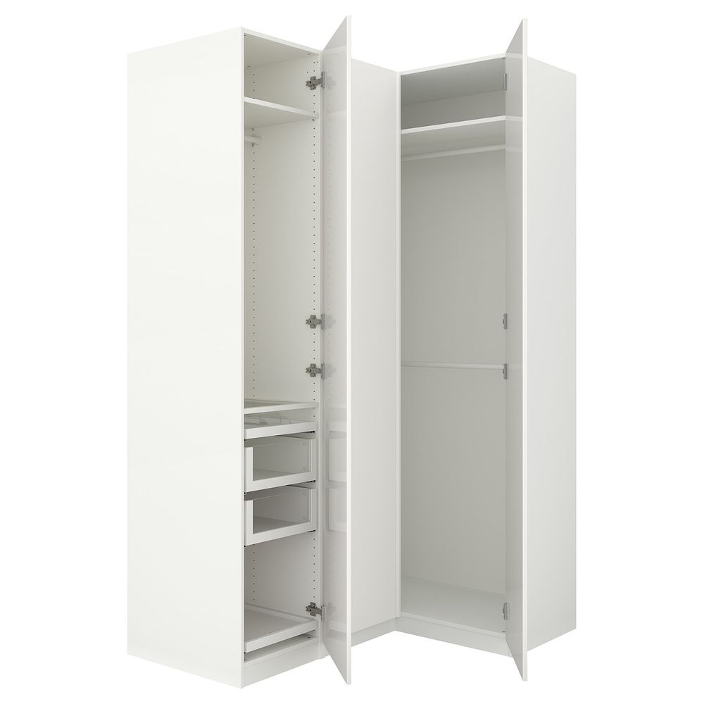 Гардероб угловой, белый, Фардаль глянцевый, белый 160/111x236 см IKEA ПАКС 292.179.66 - фото 1